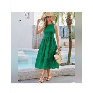 Grace Karin Green Eyelet Sleeveless Tank Midi Dress